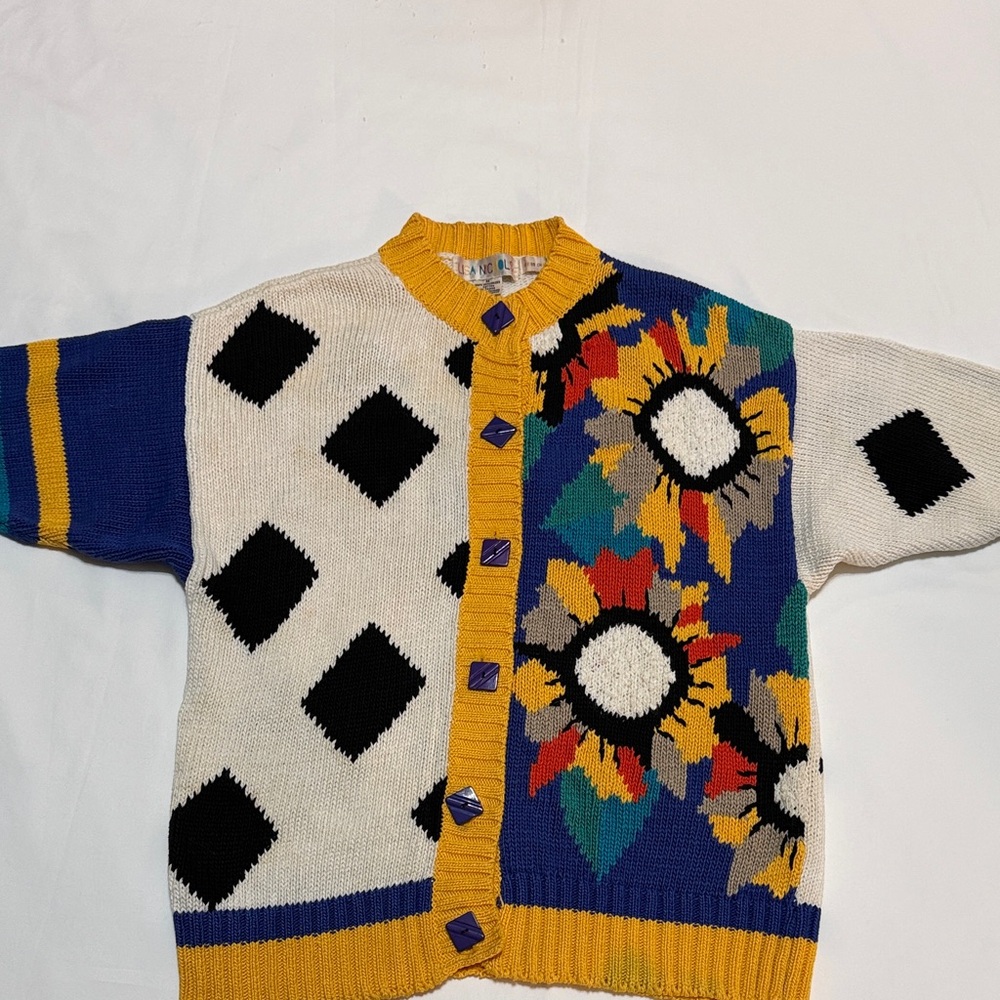 Lisa Nichols Vintage Colorful Cardigan Sweater 100% Mercerized Cotton M